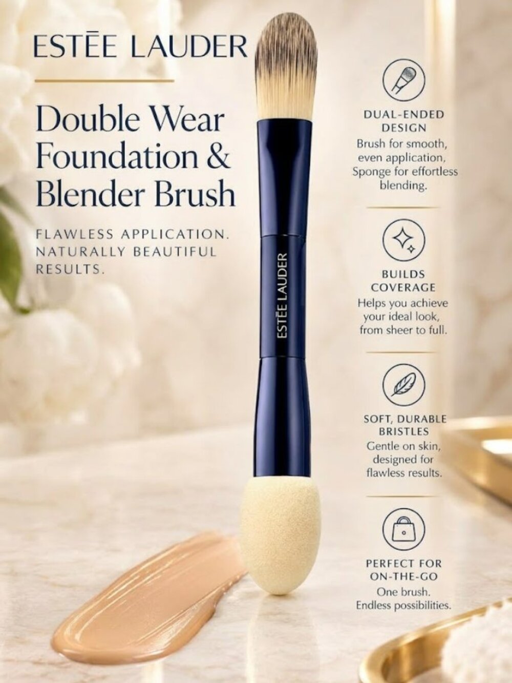 New Estee Lauder Double Wear Foundation & Blender Brush Sealed in Package Sponge